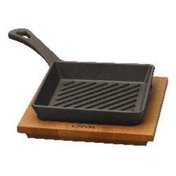 Grill pan square with wooden platter