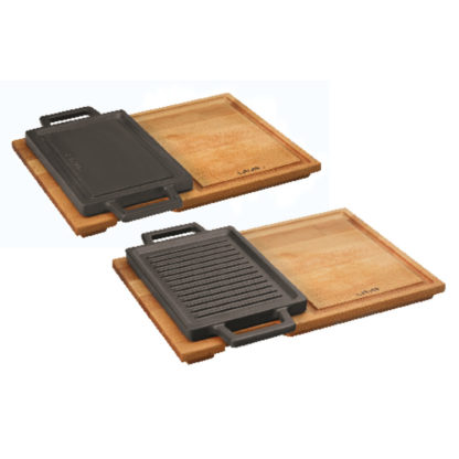Griddle plate with wooden platter