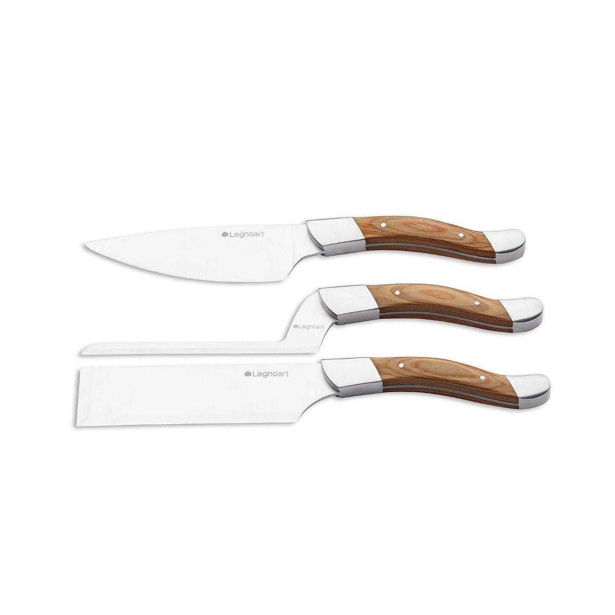 Cilio Set 4 Coltelli Per Formaggi PIAVE In Acciaio Inox Satinato - Coltello Morbido, Duro, Forchetta E Rompiformaggio - Confezione Regalo In Legno 23,5x17x3,5 Cm