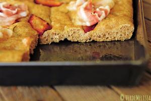 spelt focaccia with plums and pancetta