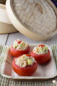 Stuffed tomatoes with steamed rice