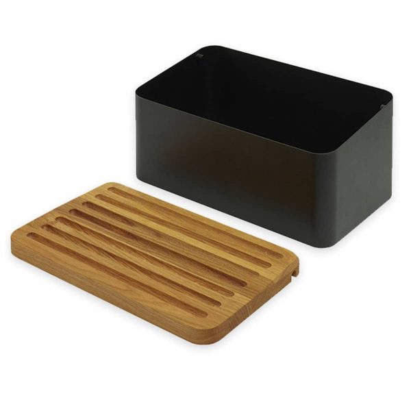 Portapane In Acciaio Inossidabile Con Coperchio Arrotolabile, Grande Capacità 34x23x14.5cm, Antiscivolo, Nero - 3
